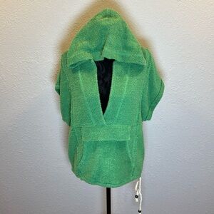 Free People Green Hooded V-Neck Short-Sleeve Sweater
